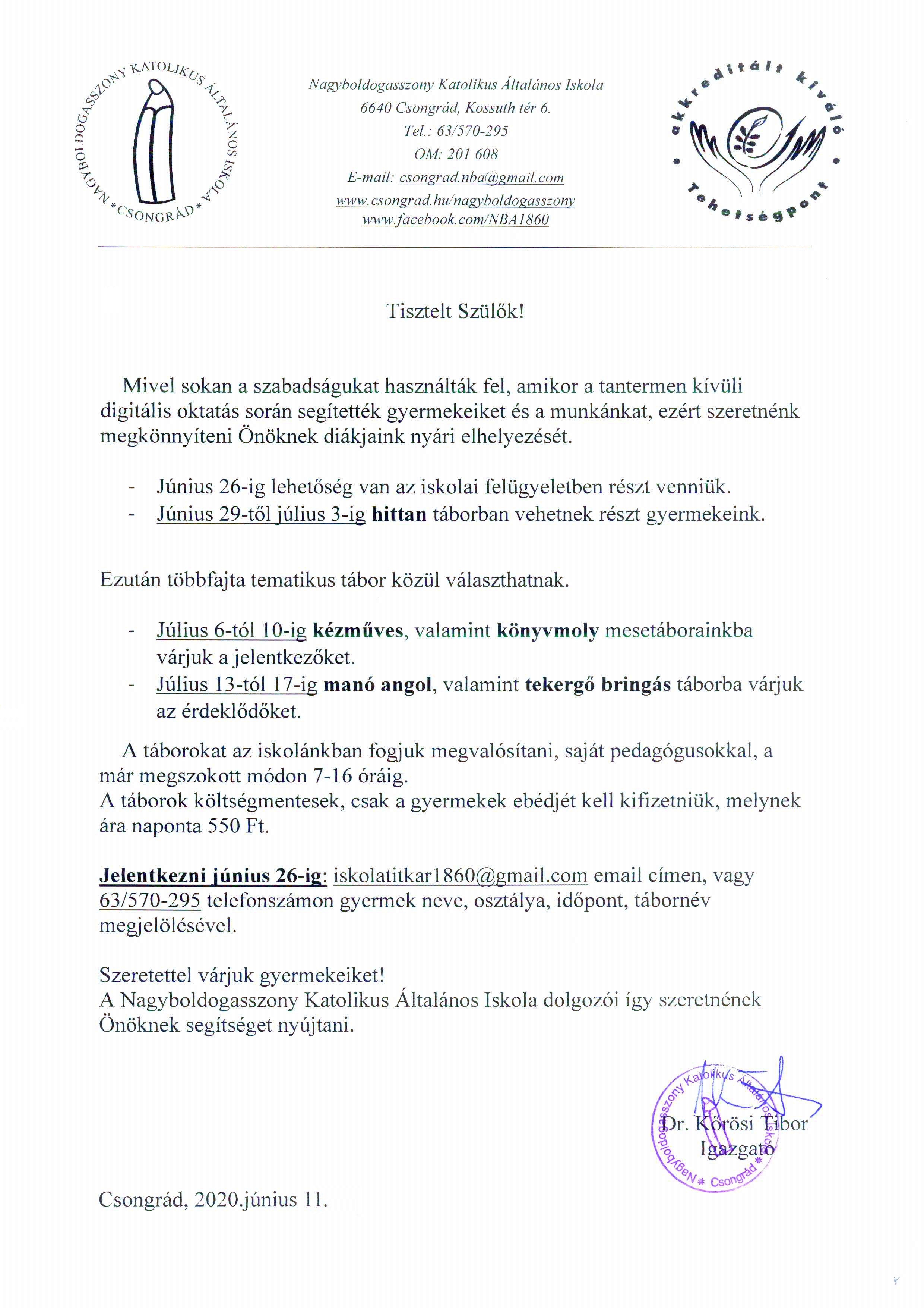 Nyári táborok 2020