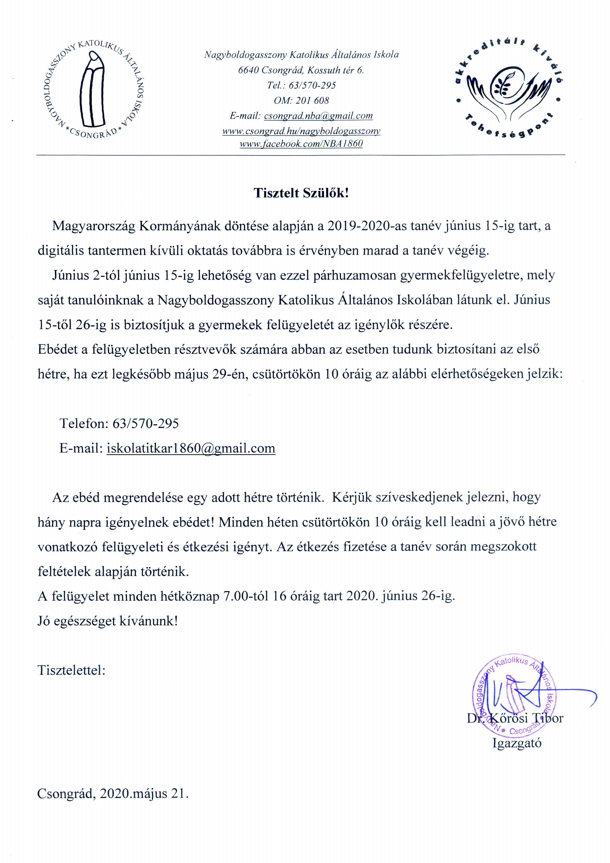 gyermekfelügyelet 2020