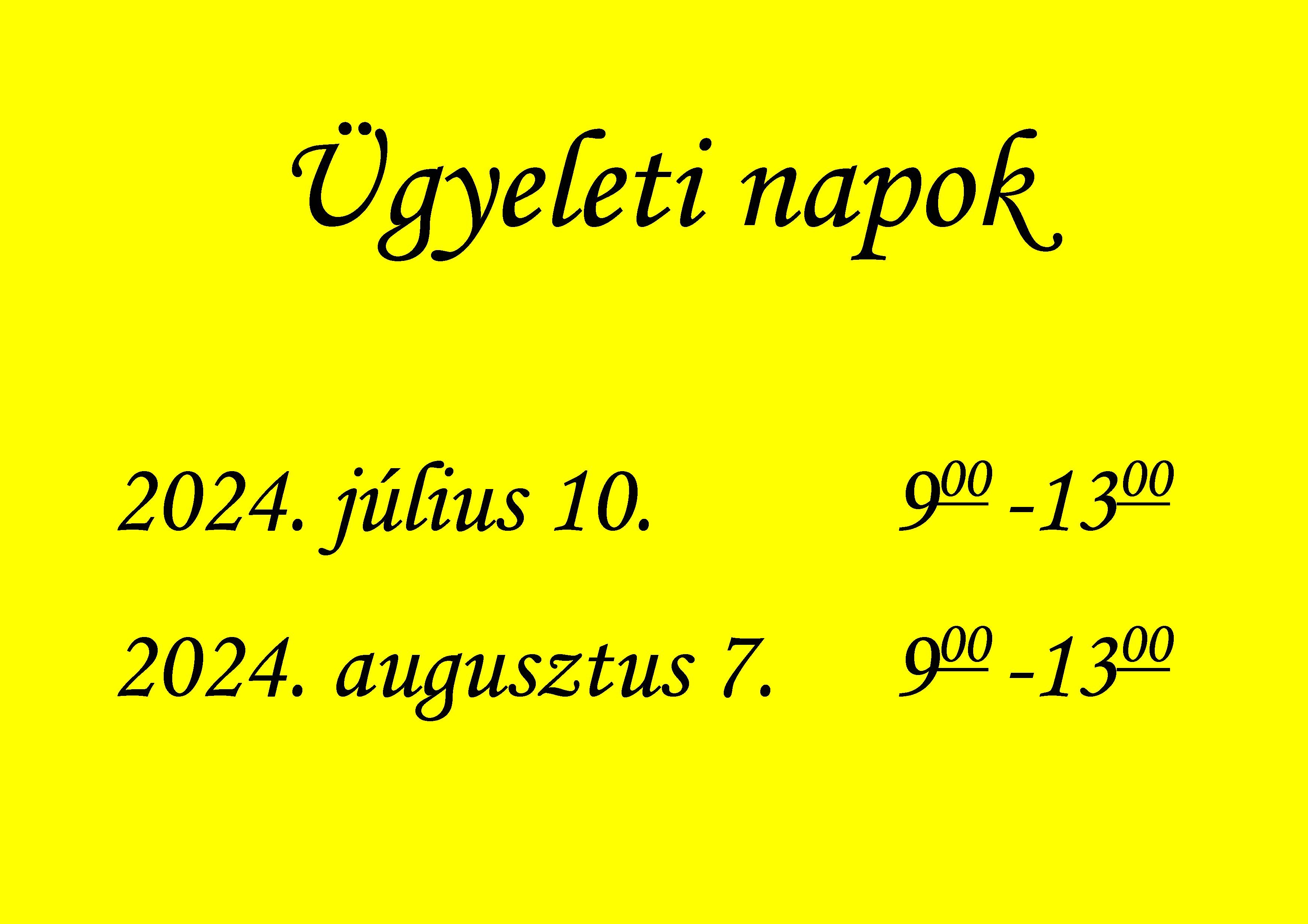 Ügyeleti napok 2024