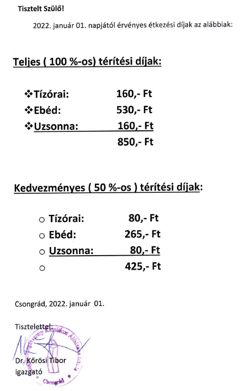 étkezés téritési díj 2022