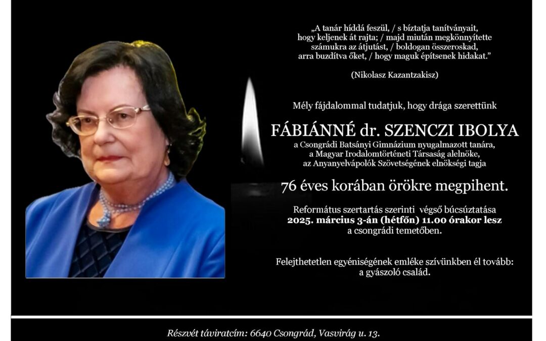 Fábiánné dr. Szenczi Ibolya (1949-2025) emlékezetére