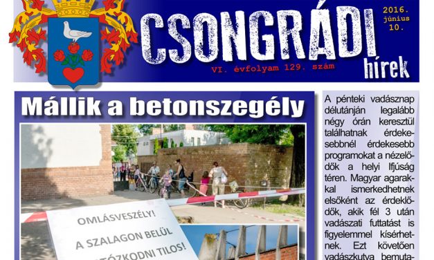 Letölthető a Csongrádi Hírek legújabb (129.) száma