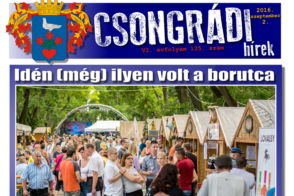 Letölthető a Csongrádi Hírek legújabb, szeptember 2-án megjelenő (135.) száma