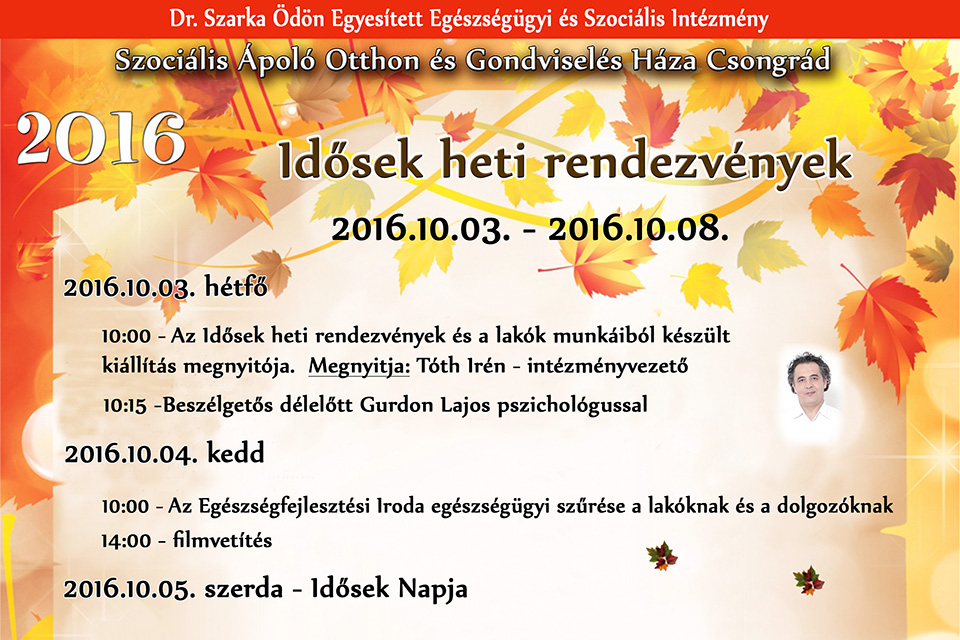 Idősek heti rendezvények