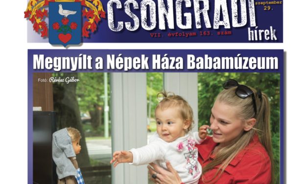 Megtekinthető a Csongrádi Hírek legújabb, szeptember 29-én megjelenő (163.) száma