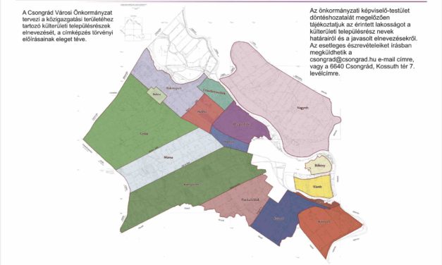 Az Önkormányzat által tervezett külterületi tanyás településrészek elnevezése
