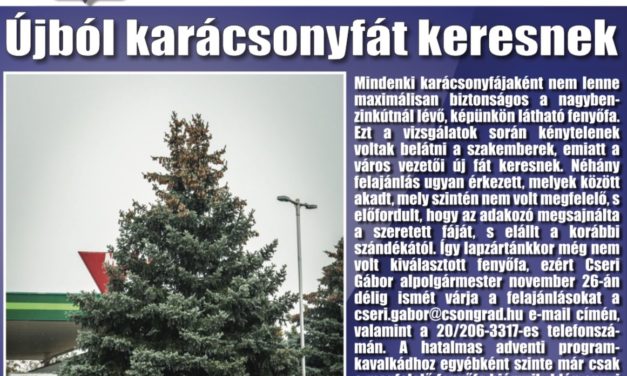 Megtekinthető a Csongrádi Hírek legújabb, november 23-án megjelenő (192.) száma