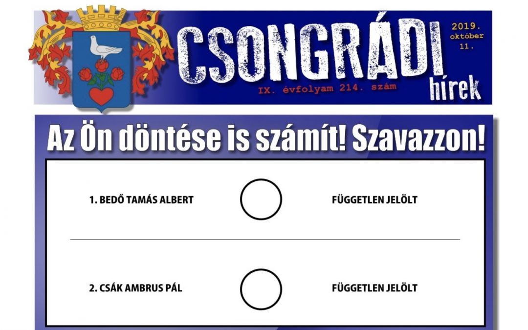 Megtekinthető a Csongrádi Hírek legújabb, október 11-én megjelenő (214.) száma