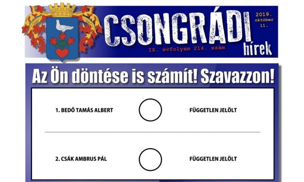 Megtekinthető a Csongrádi Hírek legújabb, október 11-én megjelenő (214.) száma