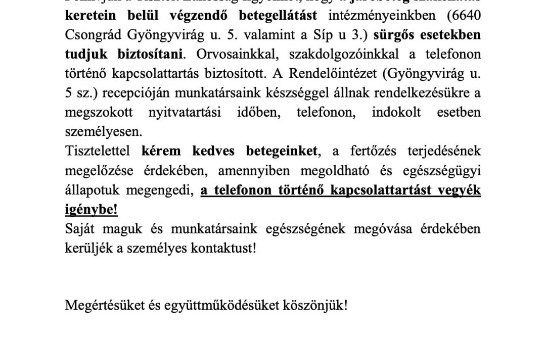 Lakossági tájékoztató a járóbeteg szakellátások változásáról