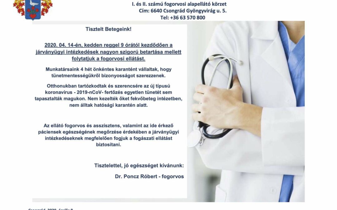 Lakossági tájékoztató fogászati ellátásról