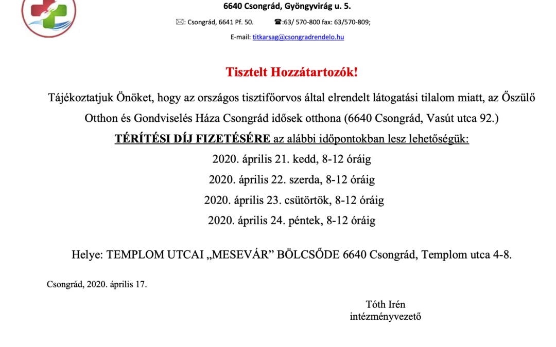 Térítési díj változások