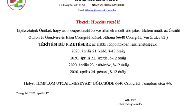 Térítési díj változások