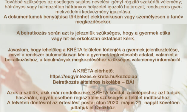 Az állami fenntartású iskolákba történő 1. évfolyamosok beíratása