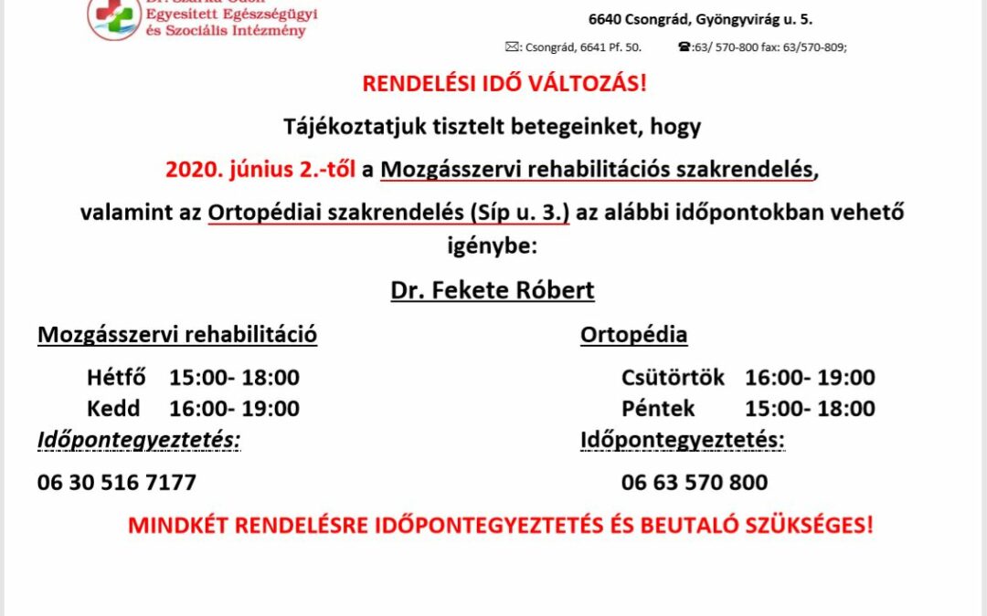 Rendelési idő változás