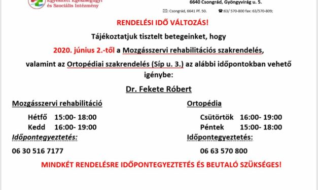 Rendelési idő változás