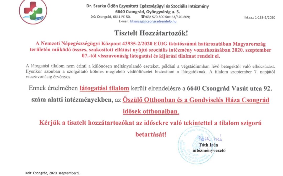 Látogatási tilalom, térítési díj fizetés