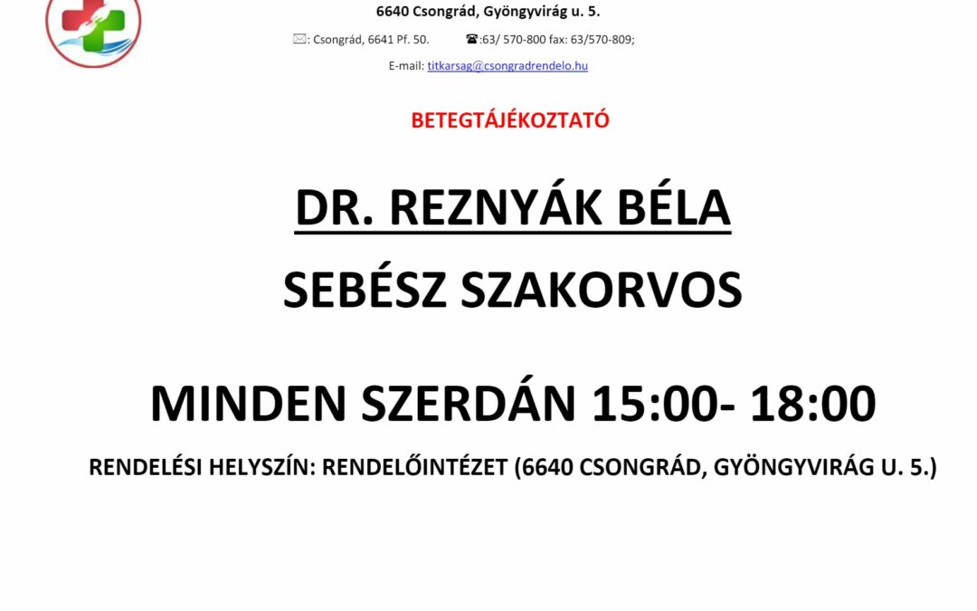 Sebészeti szakrendelésre vonatkozó betegtájékoztató