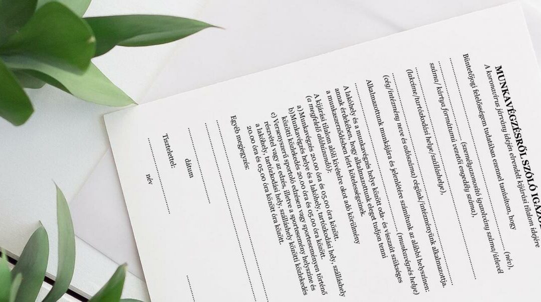 Kijárási tilalom alóli igazolás – MINTA letölthető innen