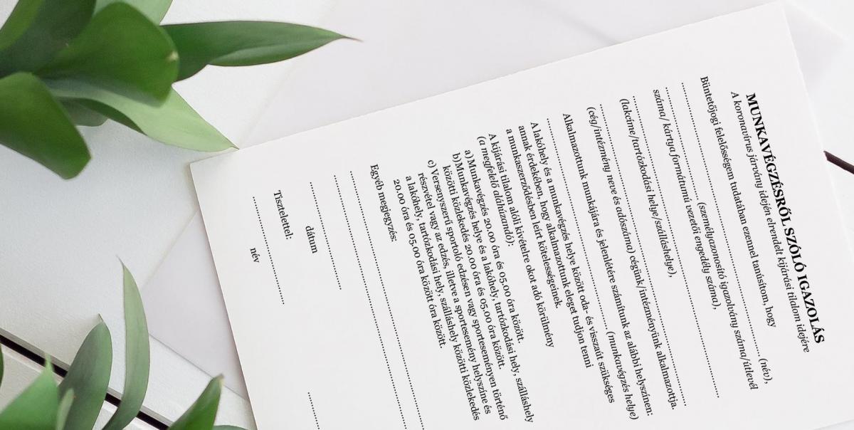 Kijárási tilalom alóli igazolás – MINTA letölthető innen