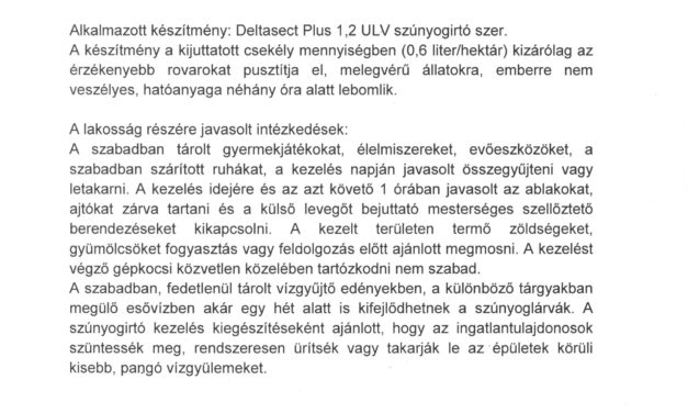 Tájékoztató földi szúnyoggyérítésről!