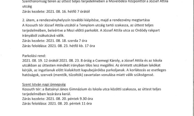 Lakossági tájékoztató, útlezárások, korlátozások