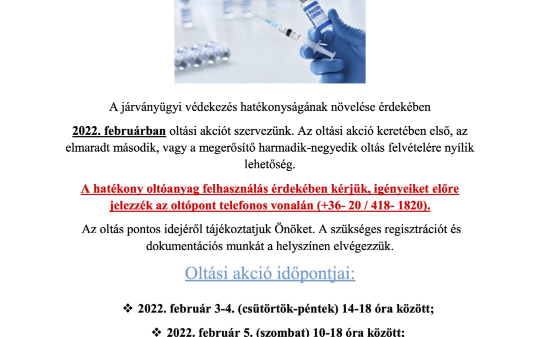 Februárban is oltási akció a csongrádi Rendelőintézetben