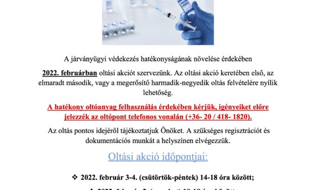 Februárban is oltási akció a csongrádi Rendelőintézetben