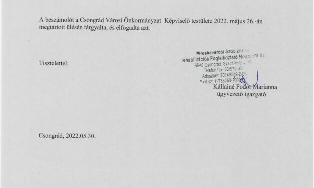 Kézenfogva Piroskavárosban Közérdekű Nyugdíjas Szövetkezet és a Piroskavárosi Szociális és Rehabilitációs Foglalkoztató Nonprofit Kft. 2021 évi beszámolója