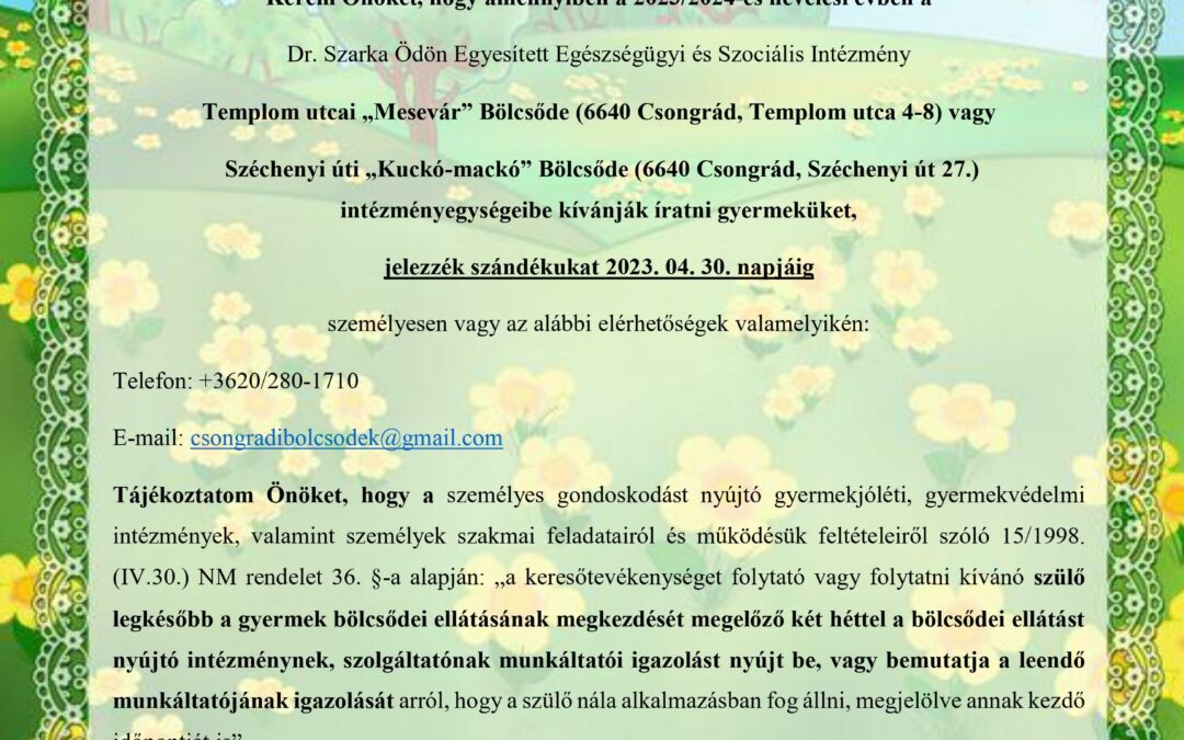 Bölcsődei beíratás