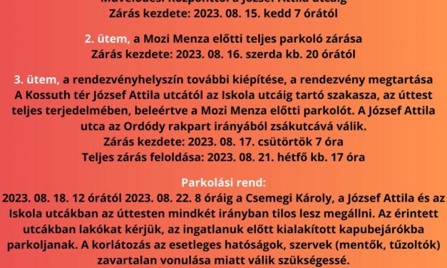 Útlezárások – korlátozások 2023. 08. 15-21. között