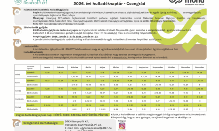 2026. évi hulladékgyűjtési naptár